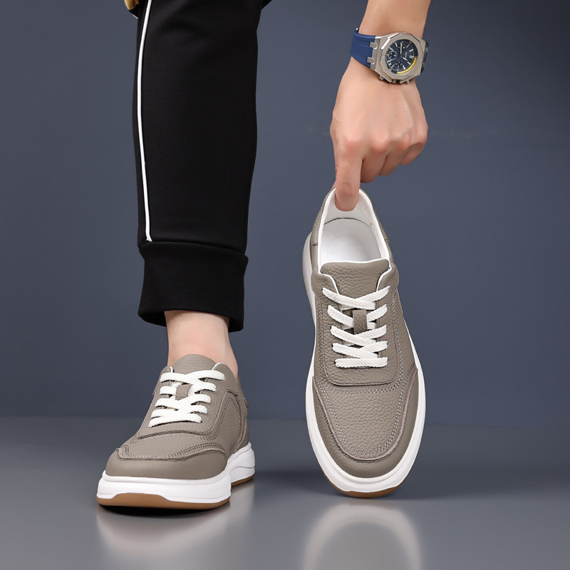 First-Layer Cowhide 2025 Autumn New Men's Casual Shoes Genuine Leather Breathable Men's White Shoes Trendy Men's Shoes