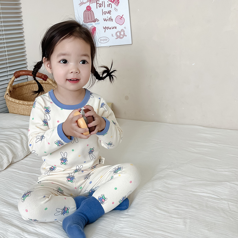 Комплект нижнего белья для девочек Happy Pig, класс A, детские пижамы из чистого хлопка, осенние брюки для мальчиков