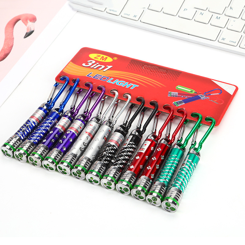 Engraved Abs Plastic Electroplated Head Three-In-One Laser Light Flash Small Flashlight Laser Pointer High Power