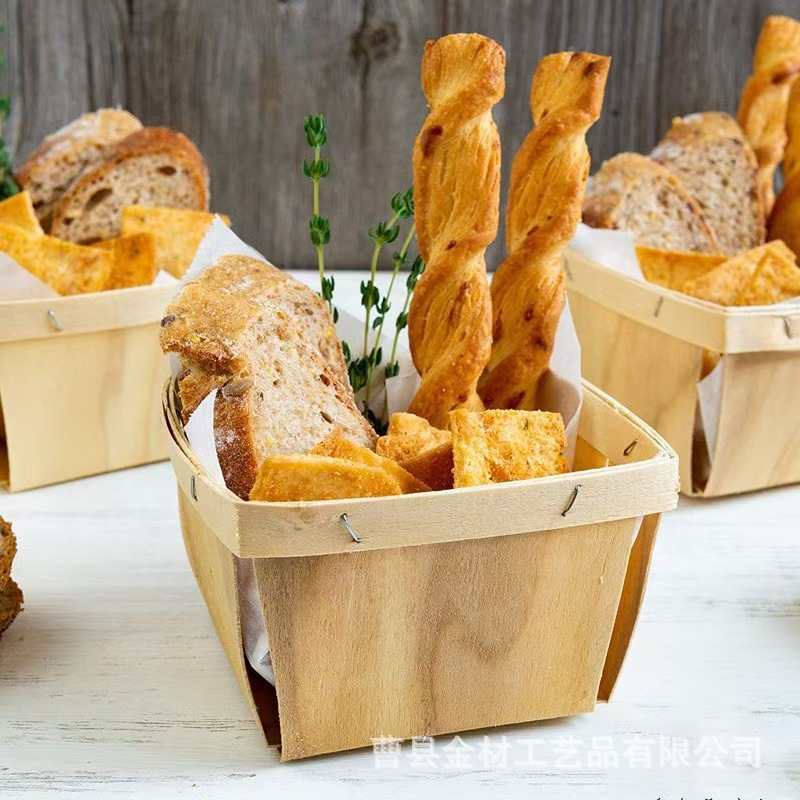 Square bark thin poplar bark wooden basket cheap export wooden disposable Berry wooden basket for wedding party party