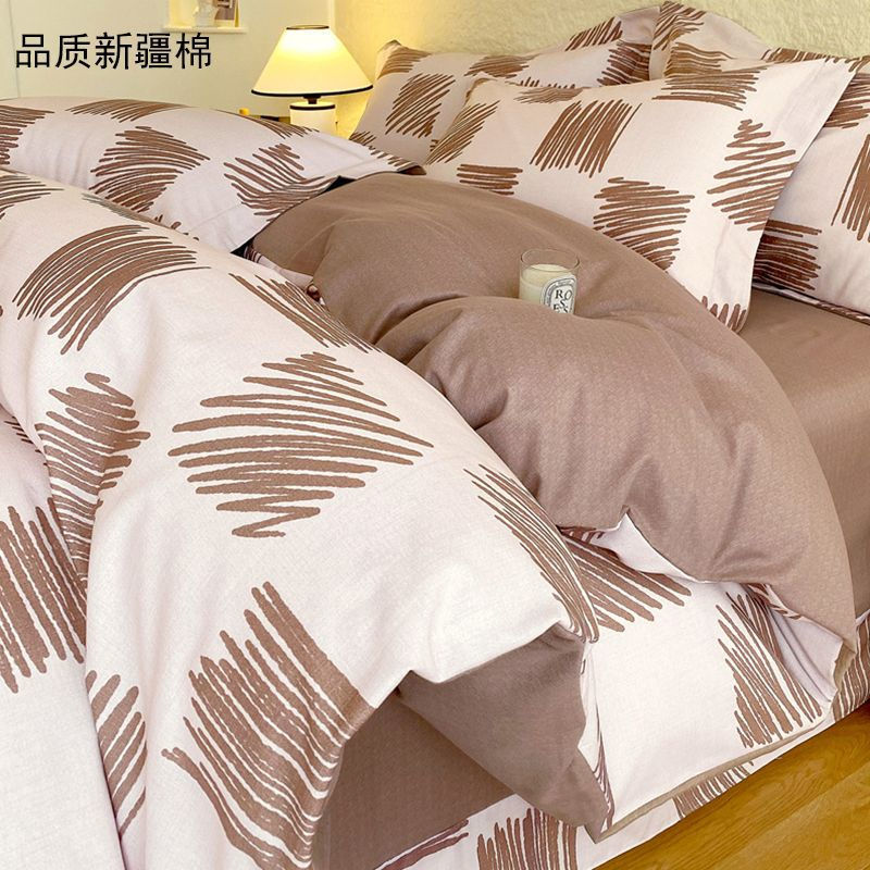 Class a 200-Count Thickeneded Brushed 100% Cotton Four-Piece Set Pure Cotton Single Quilt Cover Bed Bed Sheets Dormitory Three-Piece Set