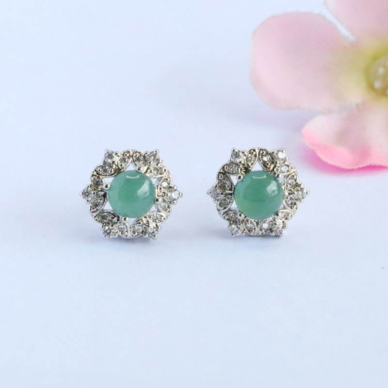 Juanyu Natural A-Grade Jadeite Three-Piece Set Blue Water Earrings Ring Pendant Set Wholesale Fc5082201