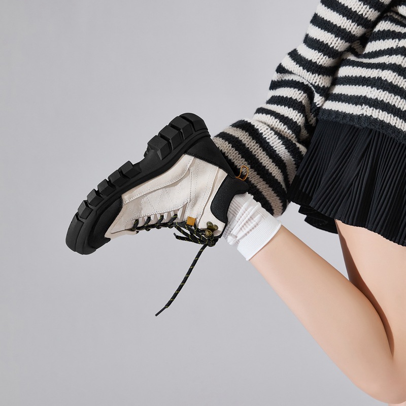 2538 Travel Workwear Outdoor Velvet Boots Women's Thick-Soled Inner Heightening British Style Hiking and Mountaineering Short Boots