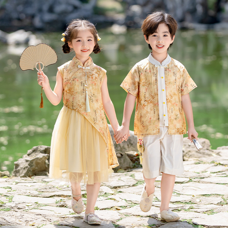 Детский таньцуй, одежда династии Хань, летнее платье для мальчиков, новый китайский стиль для девочек, костюм для выступлений на День детей, форма для детского сада