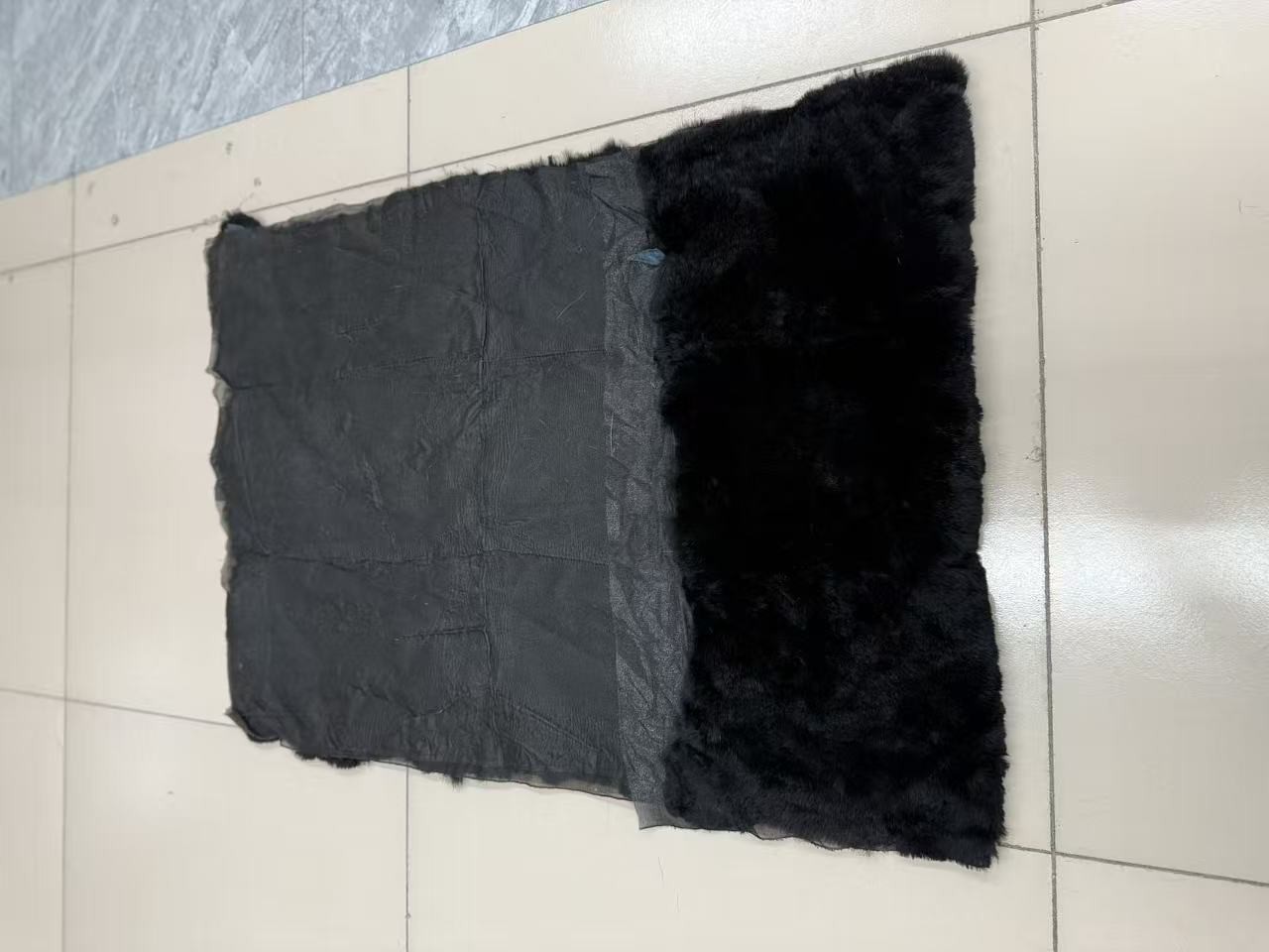 Black Shiny Rex Rabbit Fur Leather Material Fabric Genuine Leather Real Fur Whole Skin Mattress DIY Special Use
