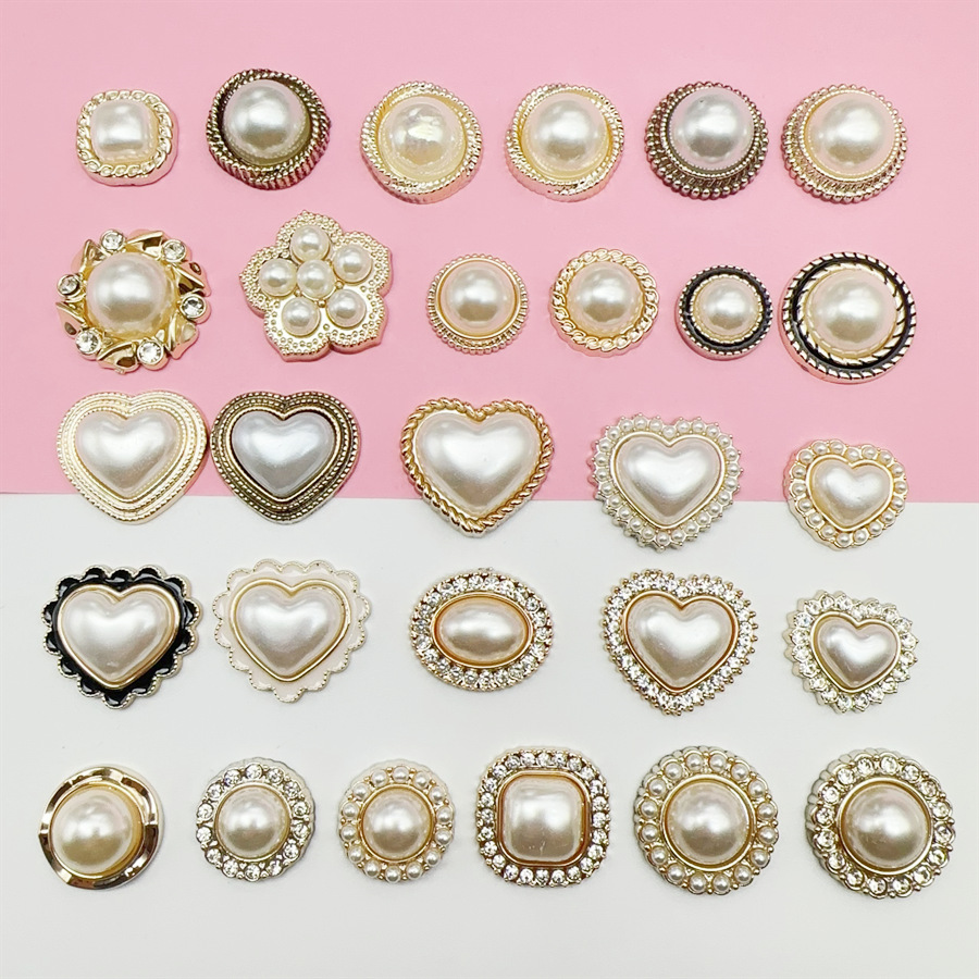 Korean style geometric pearl diamond flat bottom small fragrant style resin patch diy headwear hair clip mobile phone case clothing accessories