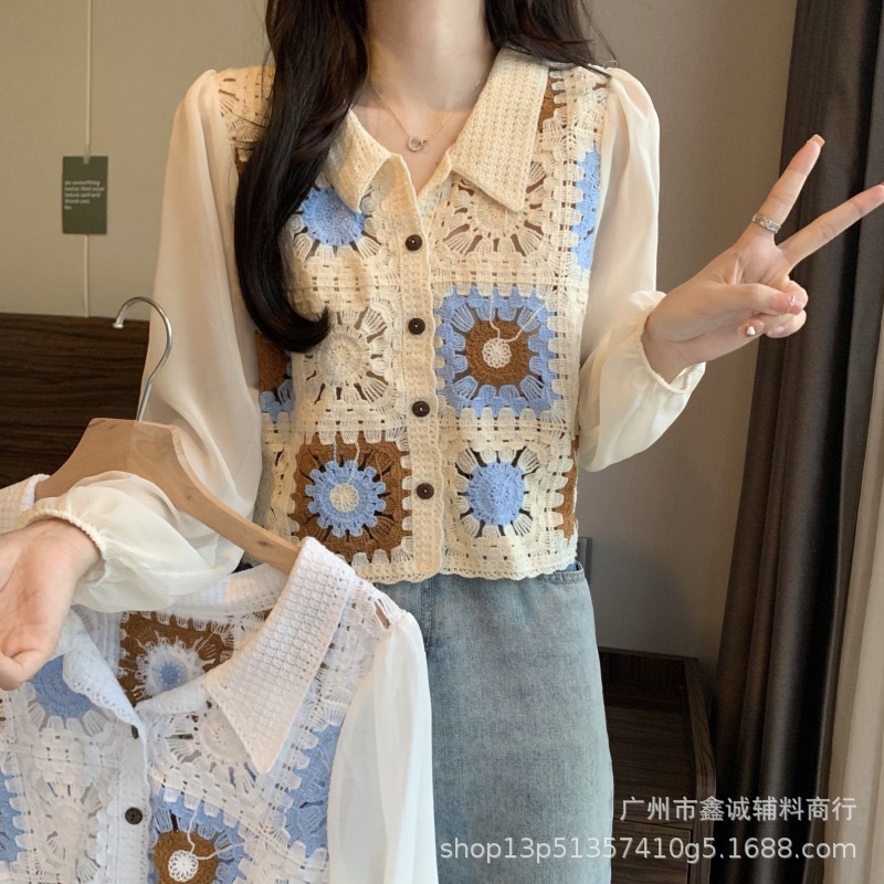 Новая весенне-осенняя вышитая кружевная блуза с отложным воротником, тонкая шифоновая блуза, дизайнерский стиль для женщин, стиль Шанель, свободный топ