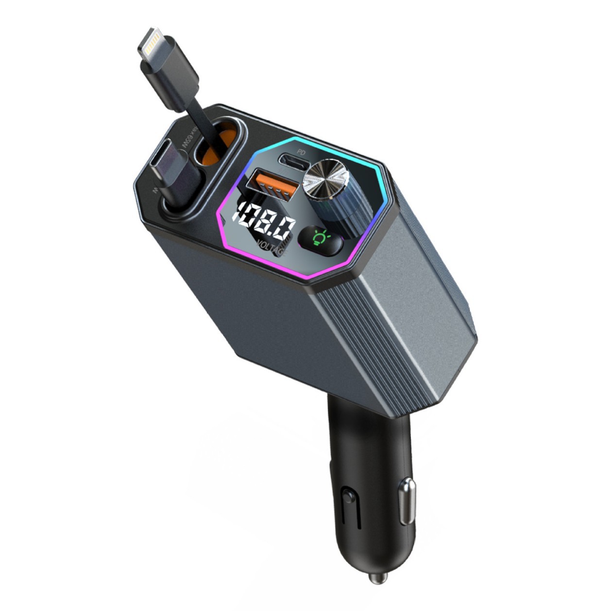 New Classy Private Model A27 Car Bluetooth Charger 120W Comes with Dual-Cable Four-In-One Super Fast Charging