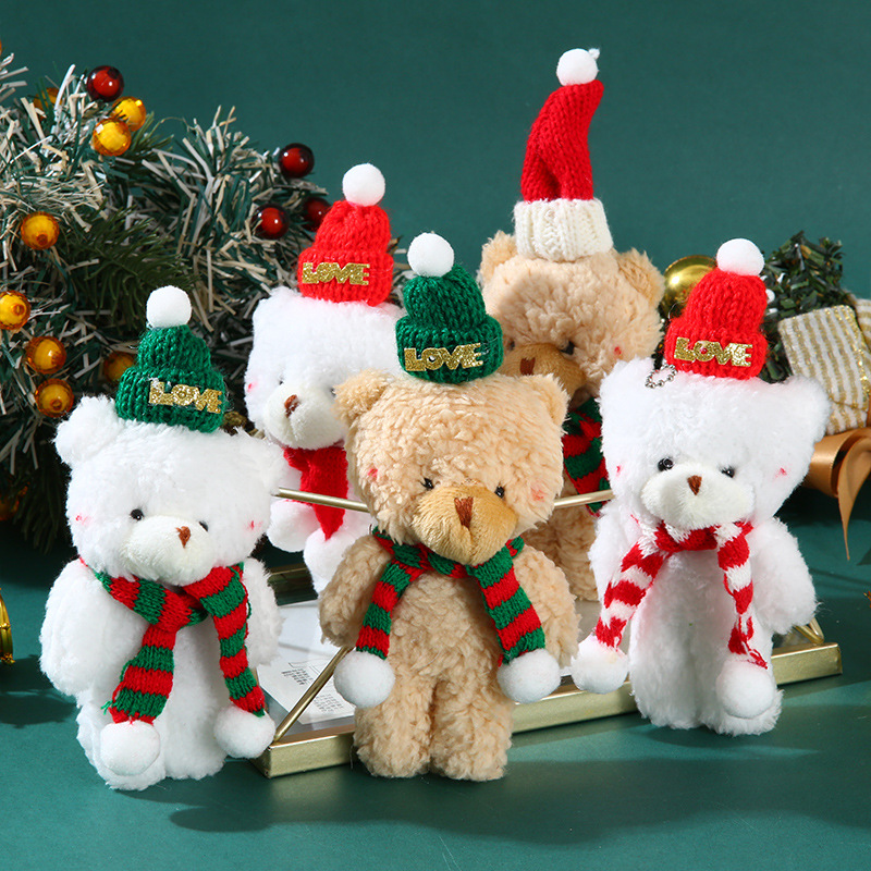 Christmas cute blush scarf bear plush doll one-piece bear keychain pendant small doll