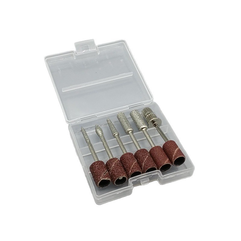 Nail Art Electric Grinding Head Set, Nail Polish Removal 6-Piece Set, Grinding Rod with 2.35 Handle, Grinding Head Set, Polishing Transparent Box