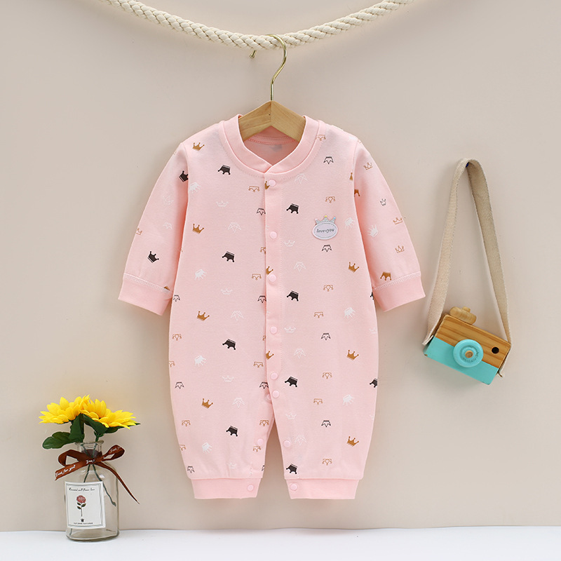 Baby Jumpsuit combed cotton men and women Baby long-sleeved romper spring and autumn printed one-piece pajamas factory direct sales