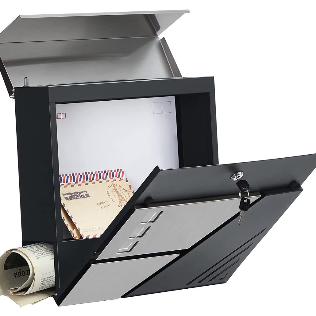 Factory Direct Sales Cross-Border Modern Mailbox Stainless Steel Wall-Mounted with Newspaper Rack Postal Box Cross-Border Hot Sale