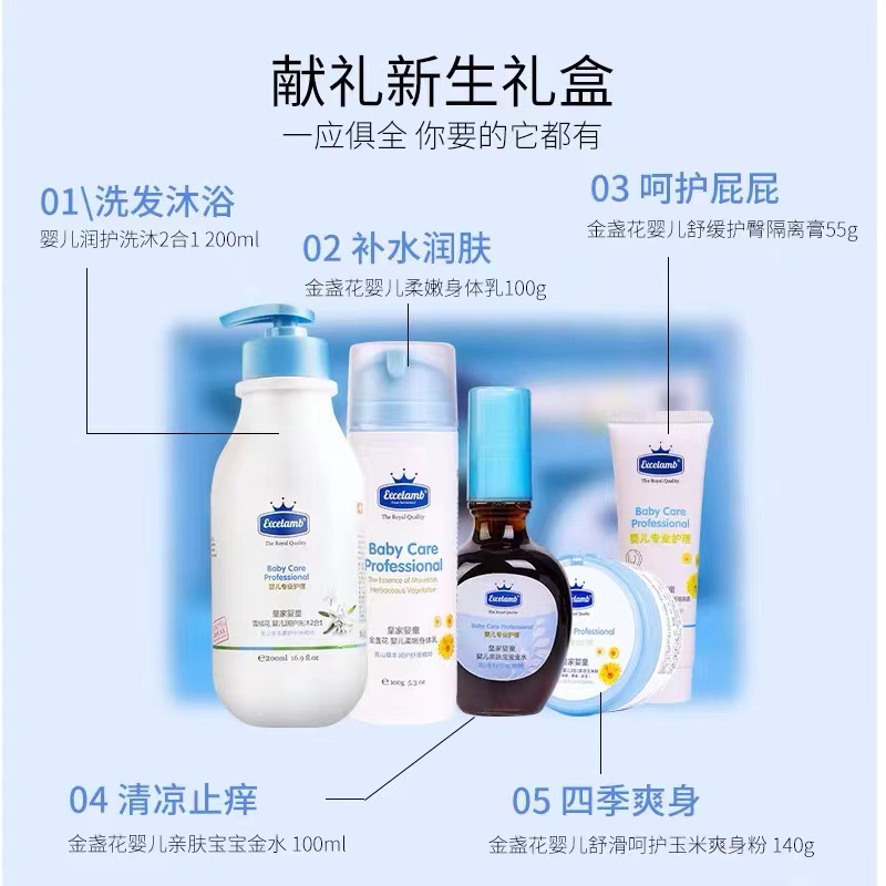 Royal baby baby eight-piece skin care products summer care talcum powder mosquito repellent hand sanitizer moisturizing body suit