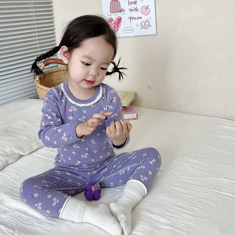 Happy Pig Girls Class a Underwear Set Children's New Pure Cotton Bottoming Pajamas Boys Baby Autumn Clothes Autumn Pants