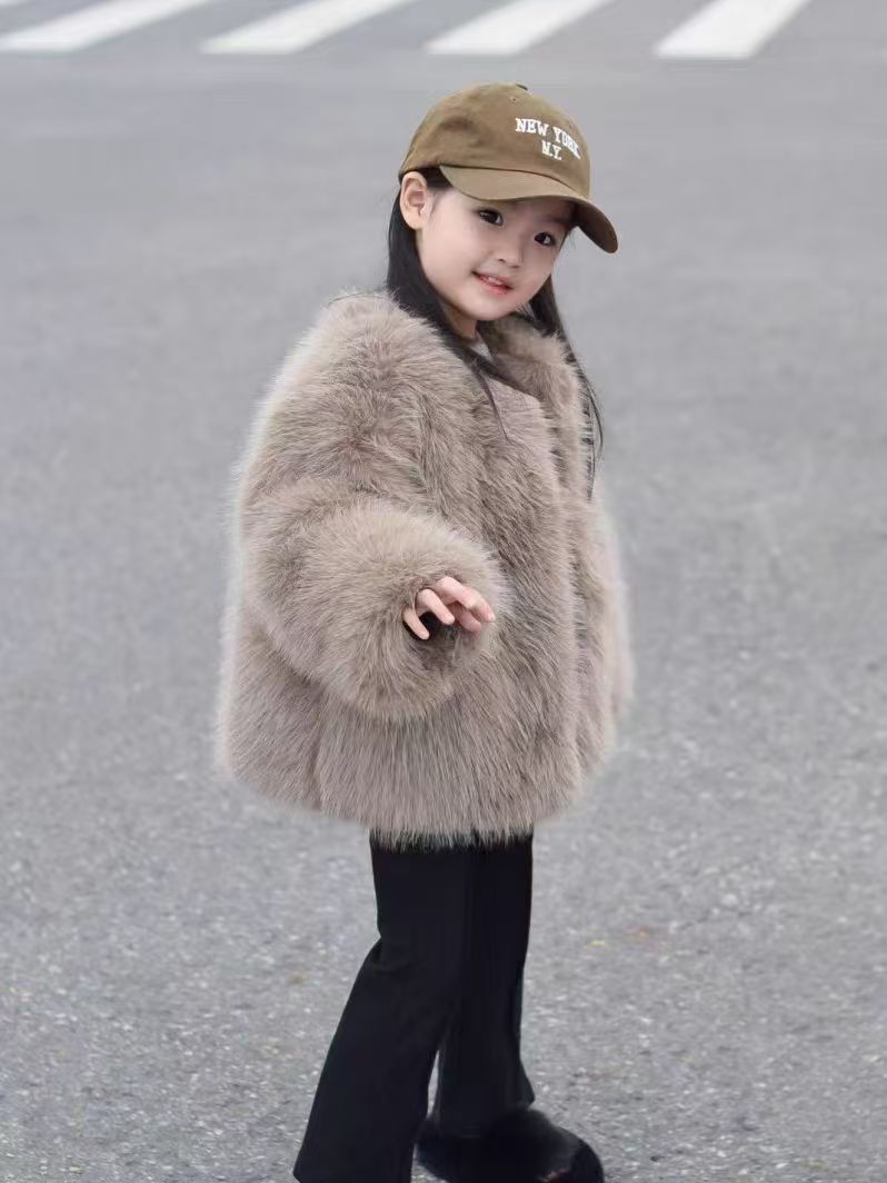 Children's New Imitation Fox Fur Outwear 2025 Autumn and Winter Korean Style Girls' Style Thickeneded Fashionable Fur Tops