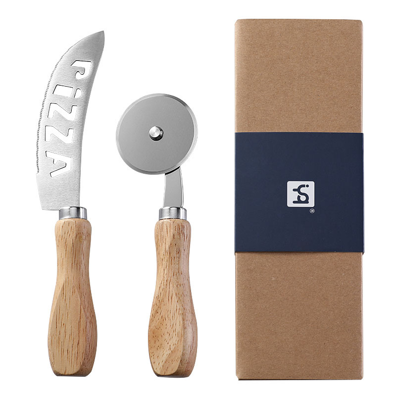 in stock Baking Tools Oak Handle Cheese Knife Pizza Knife Tooth Knife Roller Knife Household Pizza Wheel Knife Tool suit
