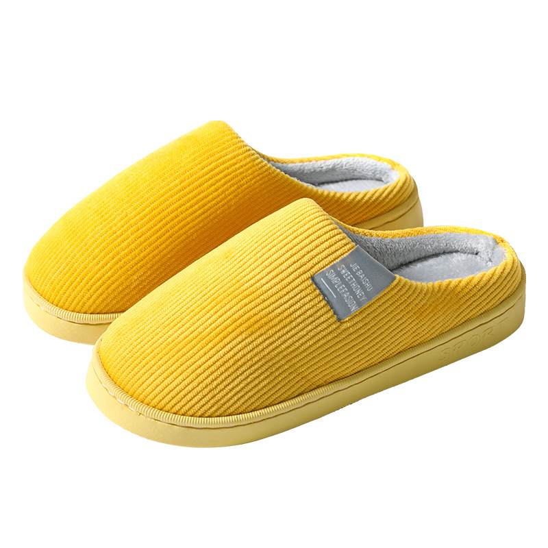 Classic Side Logo Corduroy Cotton Slippers for Couples Solid Color Home Indoor Slippers Simple Home Women's Slippers Wholesale