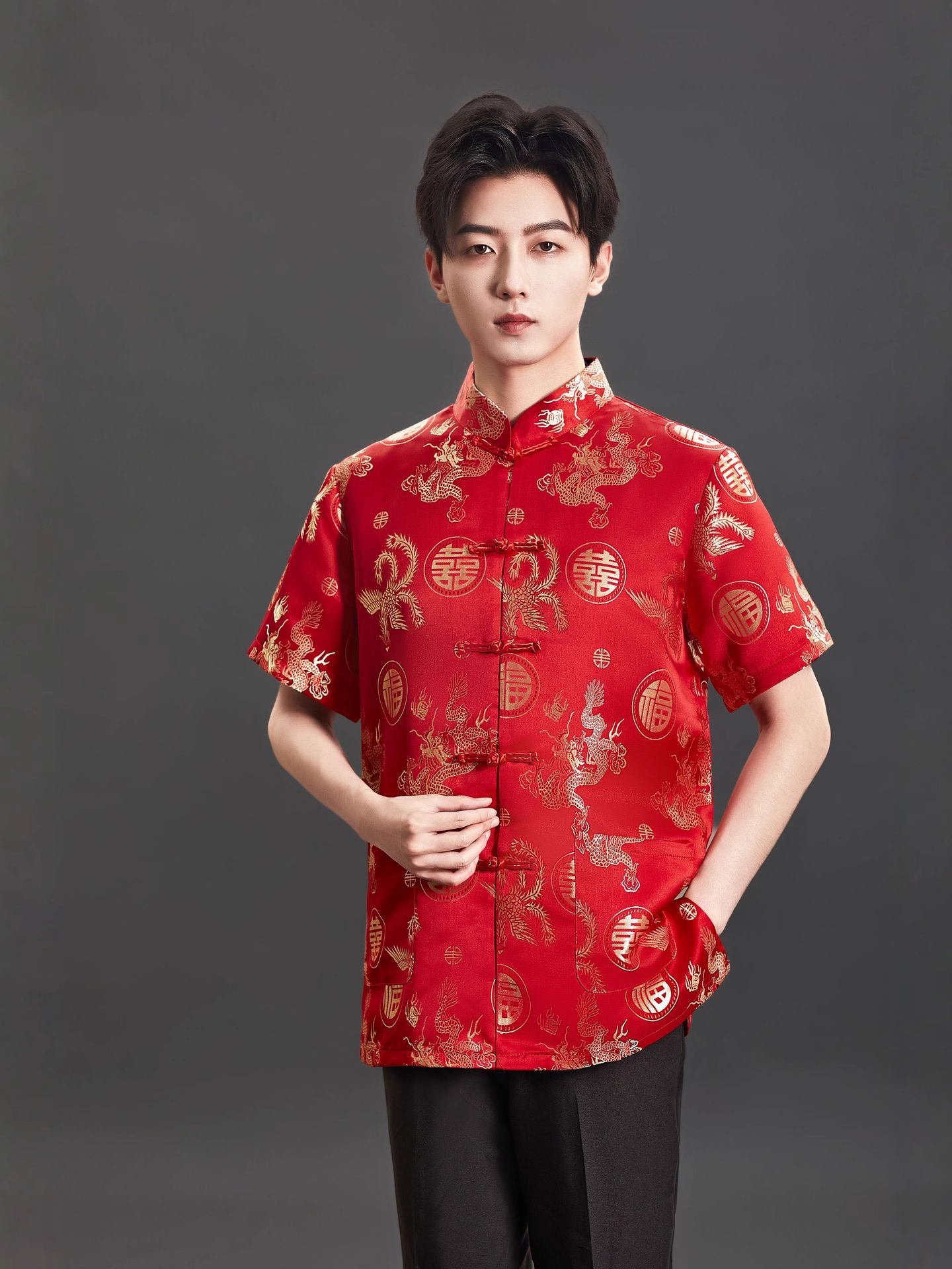 Brocade New Style Stand-Up Collar Tang Suit Men's Retro Chinese Style Tops for Middle-Aged and Elderly Birthday Banquets Chinese Style Festive Groomsmen Dresses
