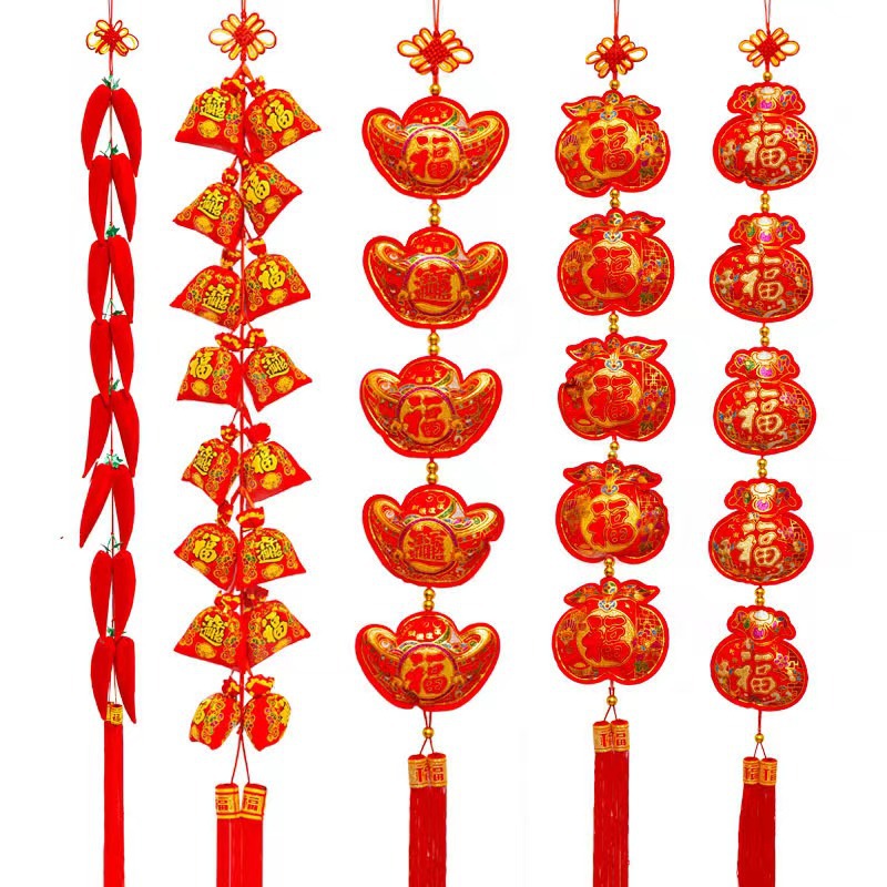 New Year festive chili string flocking Lantern string flannel Fu string fish firecrackers string New Year pendant decoration wholesale
