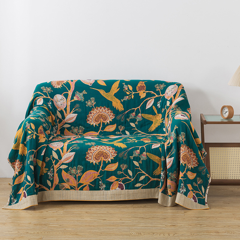 New Pastoral Style Household Pure Cotton Gauze Towel Quilt Summer Air-conditioning Blanket Office Lunch Break Blanket Home Sofa Towel