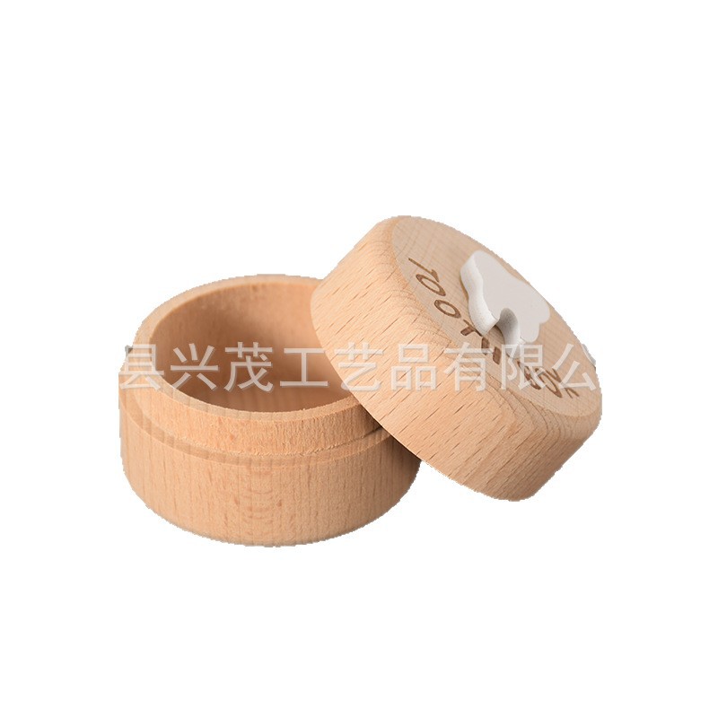 Baby Wooden Deciduous Tooth Box Round Engagement Solid Wood Ring Storage Box Round Fetal Hair Commemorative Beech Wood Deciduous Tooth Storage Box