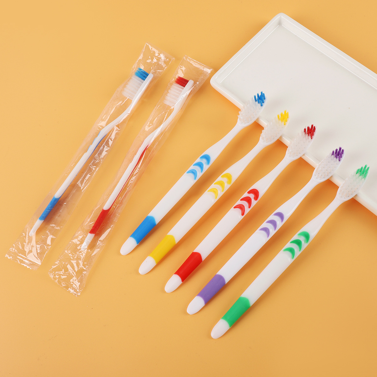 Homestay Comfortable Men's and Women's Two-color Brushed Toothbrush Single Adult Disposable Soft Toothbrush Home Pack Wholesale
