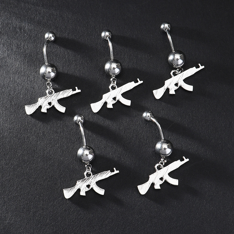 European and American Foreign Trade Style Belly Button Buckle Rhinestone Rifle Type Belly Button Nail Fashion Sexy Style Navel Ring Piercing Jewelry