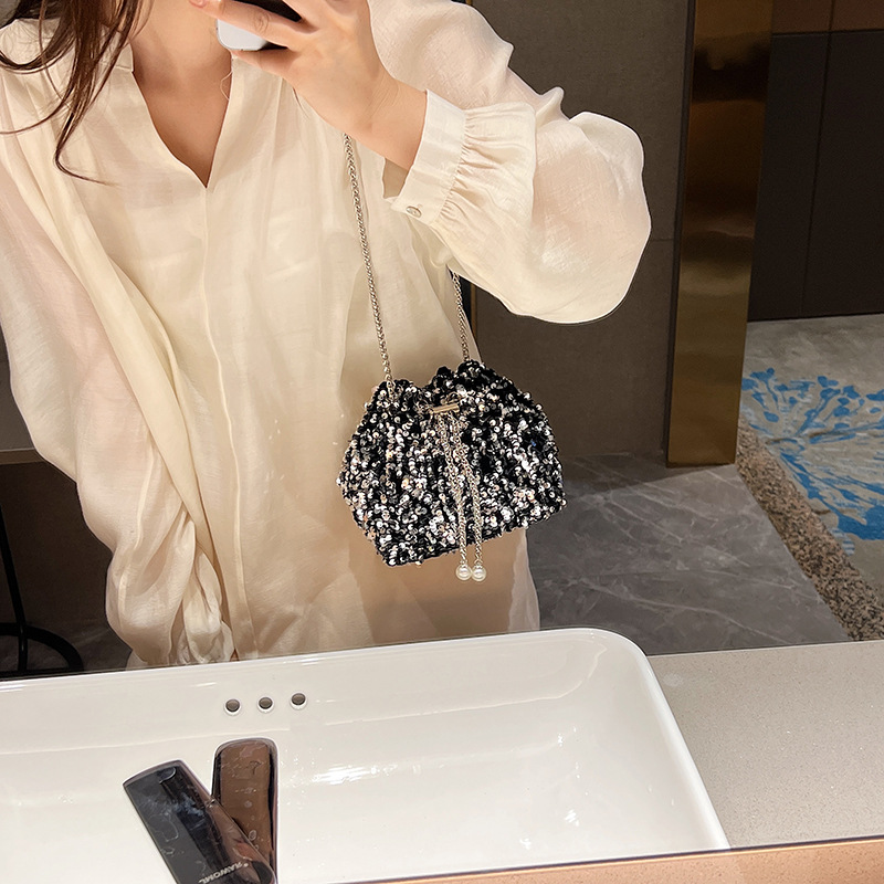 Lightweight Personalized Sequin Chain Bucket Bag for Women 2025 New Style Dinner Bag Export Popular Single Shoulder Crossbody Bag