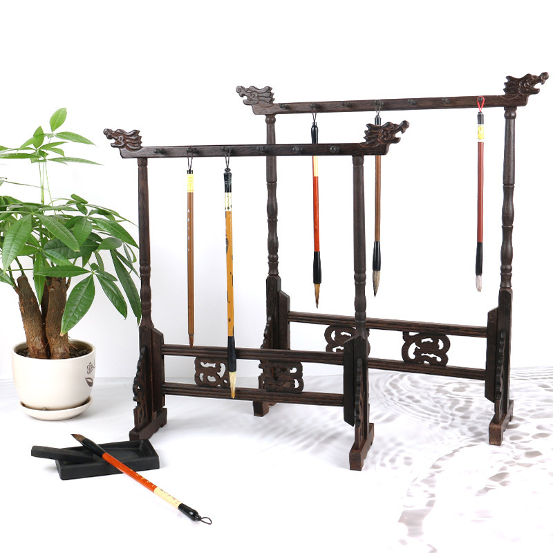 12-Needle Chicken Wing Wood Pen Hanging Study Four Treasures Calligraphy Supplies Retro Pen Holder 1416-Needle Solid Wood Faucet Brush Pen Hanging