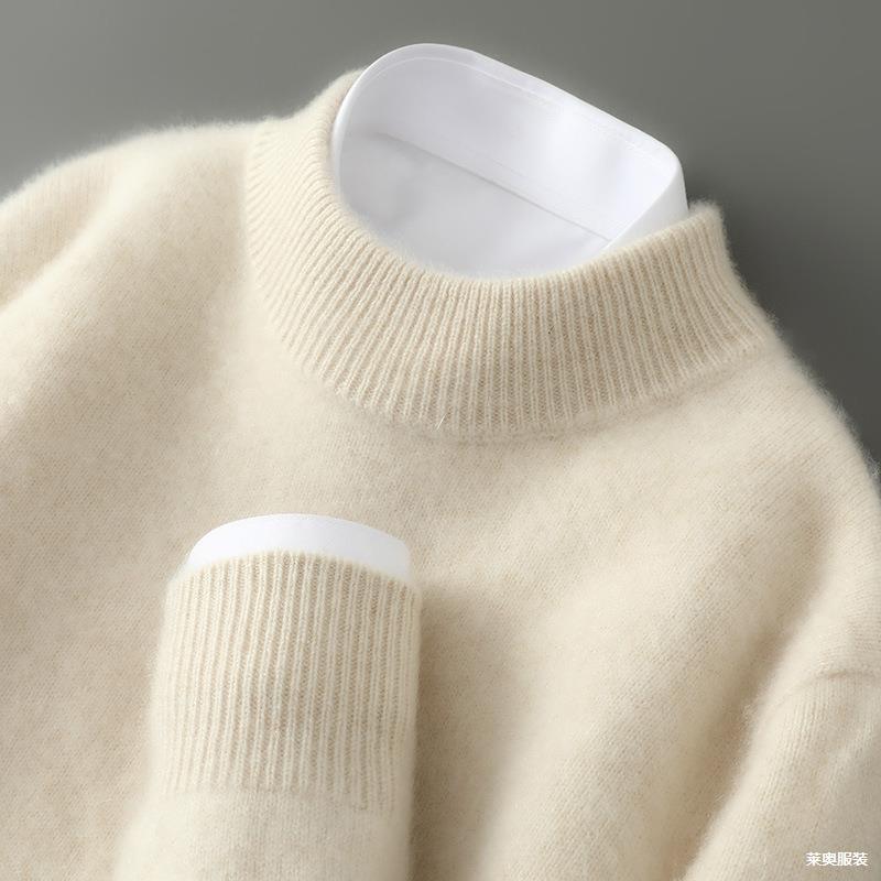 First-Line Clothing 100 Wool Sweater Men's Half-High Neck Thickened Autumn and Winter Loose Pullover Sweater Knitted Base Shirt