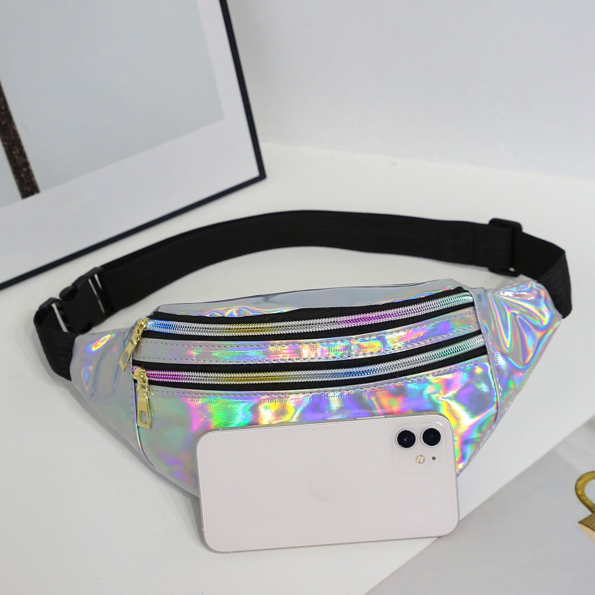 New Running Laser Waist Bag Women's Crossbody Chest Bag Reflective Outdoor Beach Bag Trendy Men's Personalized Cashier Bag Women