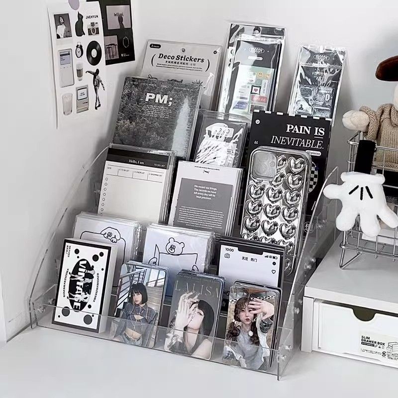 Ступенчатый прозрачный настольный ящик для хранения аккаунтов Ступенчатая полка для хранения Полный набор акриловых карточек