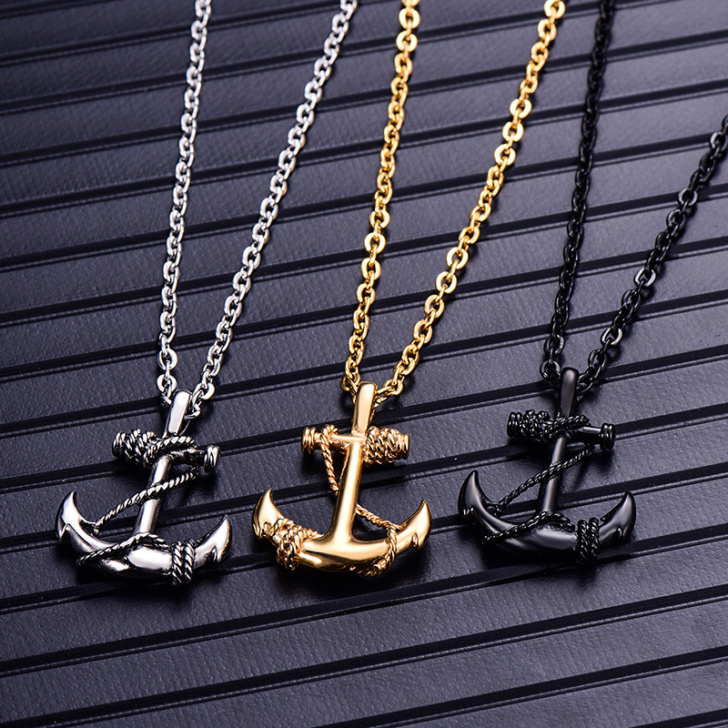 Hot Selling European and American Foreign Trade Jewelry Caribbean Pirate Ship Anchor Necklace Fashion Hip Hop Men's and Women's Accessories Men's and Women's Necklace