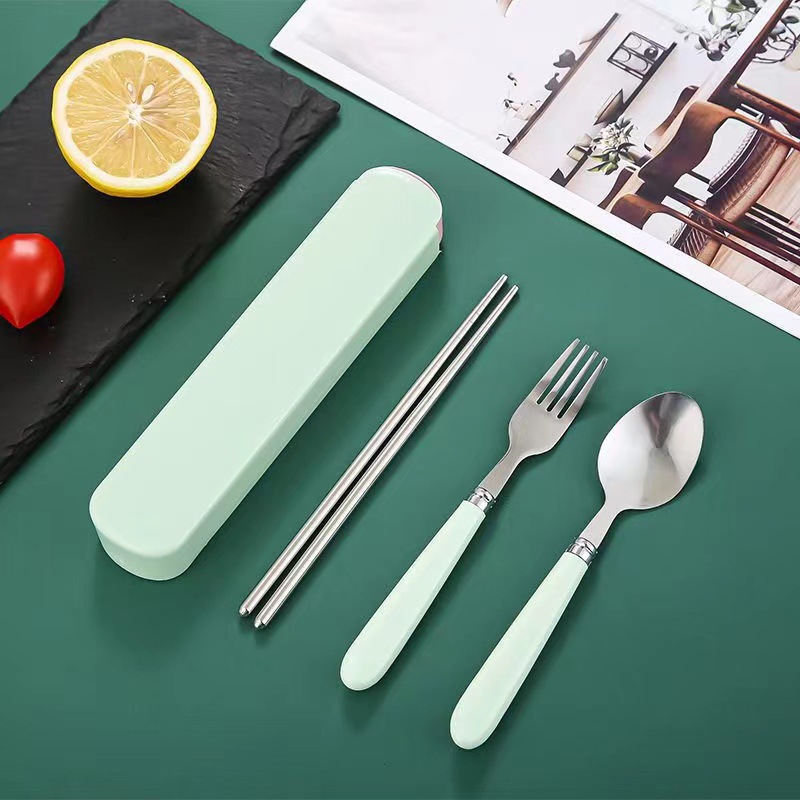Portable tableware suit stainless steel chopsticks spoon Fork suit student outdoor travel three-piece tableware wholesale