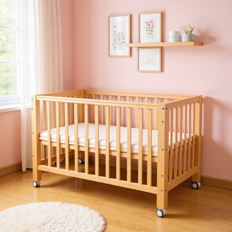 [Индивидуальный] Размер можно настроить, белое массивное дерево, без установки, легко хранить, складная детская кроватка, детская качалка