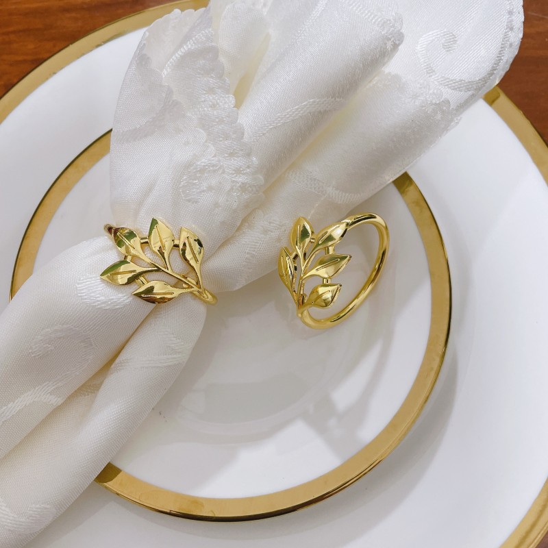 Cross-border Golden Tree Leaf Napkin Ring Willow Leaf Mouth Cloth Ring Napkin Buckle Metal Ring Hotel Table
