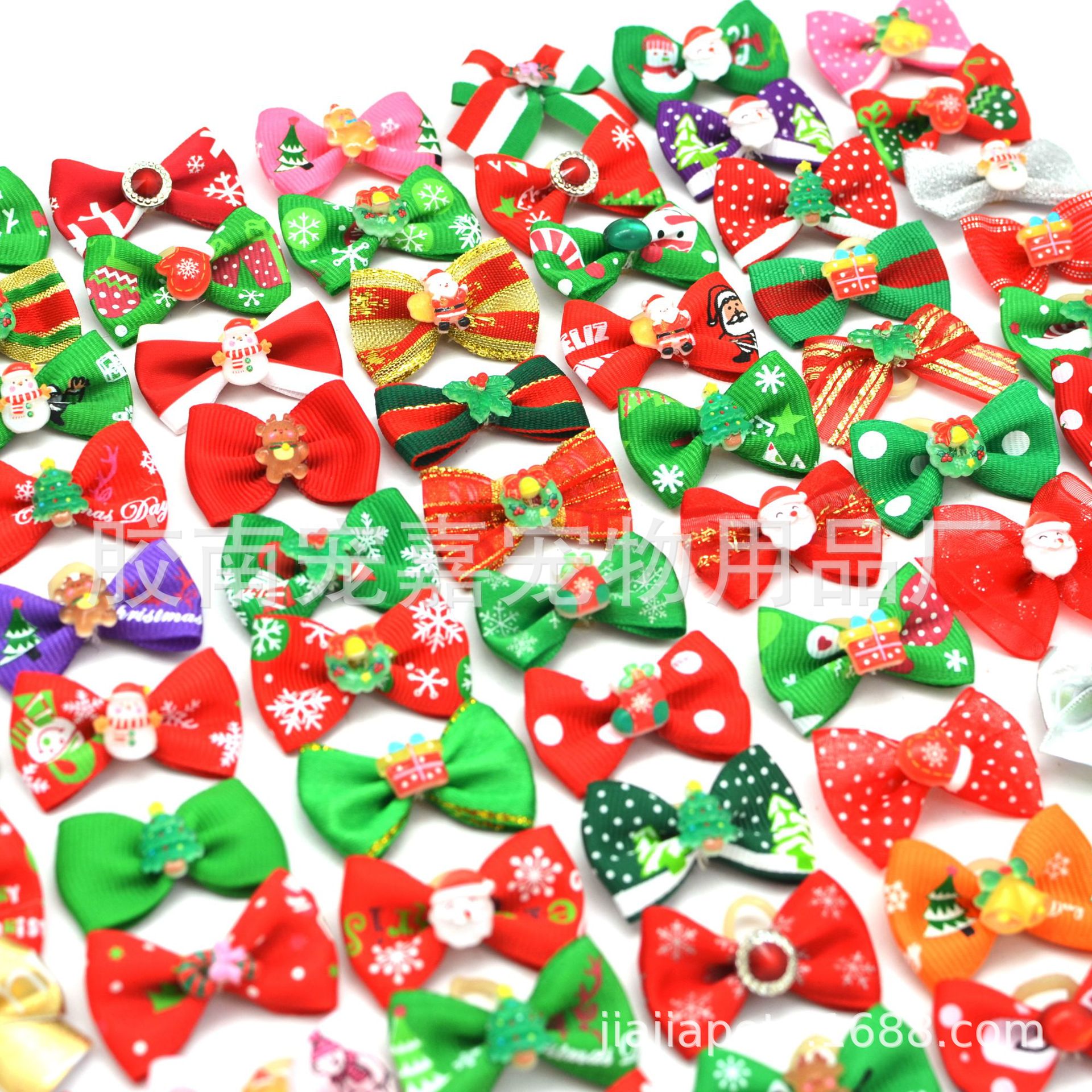 Cross-border Hot-selling Christmas Pet Bow Head Flower Rubber Tendon Cute Pet Curly Flower Headwear Accessories Bow Tie in stock