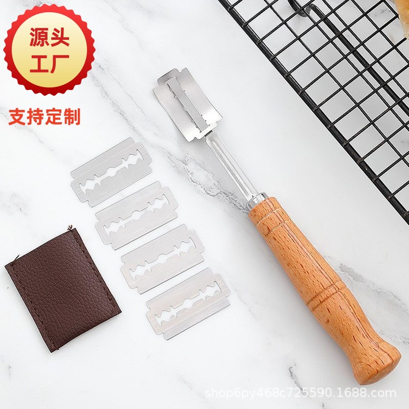 Нож для хлеба с деревянной ручкой, изогнутый нож для нарезки хлеба, нож для обрезки хлеба, нож для теста из нержавеющей стали, европейский нож для багетов