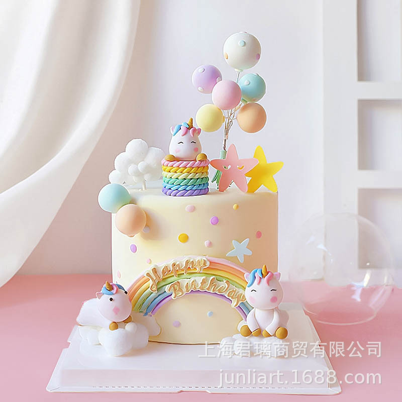 Cake Baking Decoration Cartoon Soft Pottery Unicorn Basket Cloud Balloon Birthday Gift Box Decoration Dessert Table Cloth
