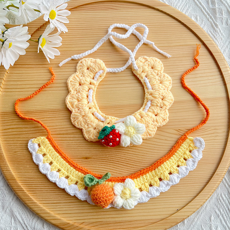 25 spring pet knitted scarf cat flower knitted collar dog wool saliva towel cute orange decoration