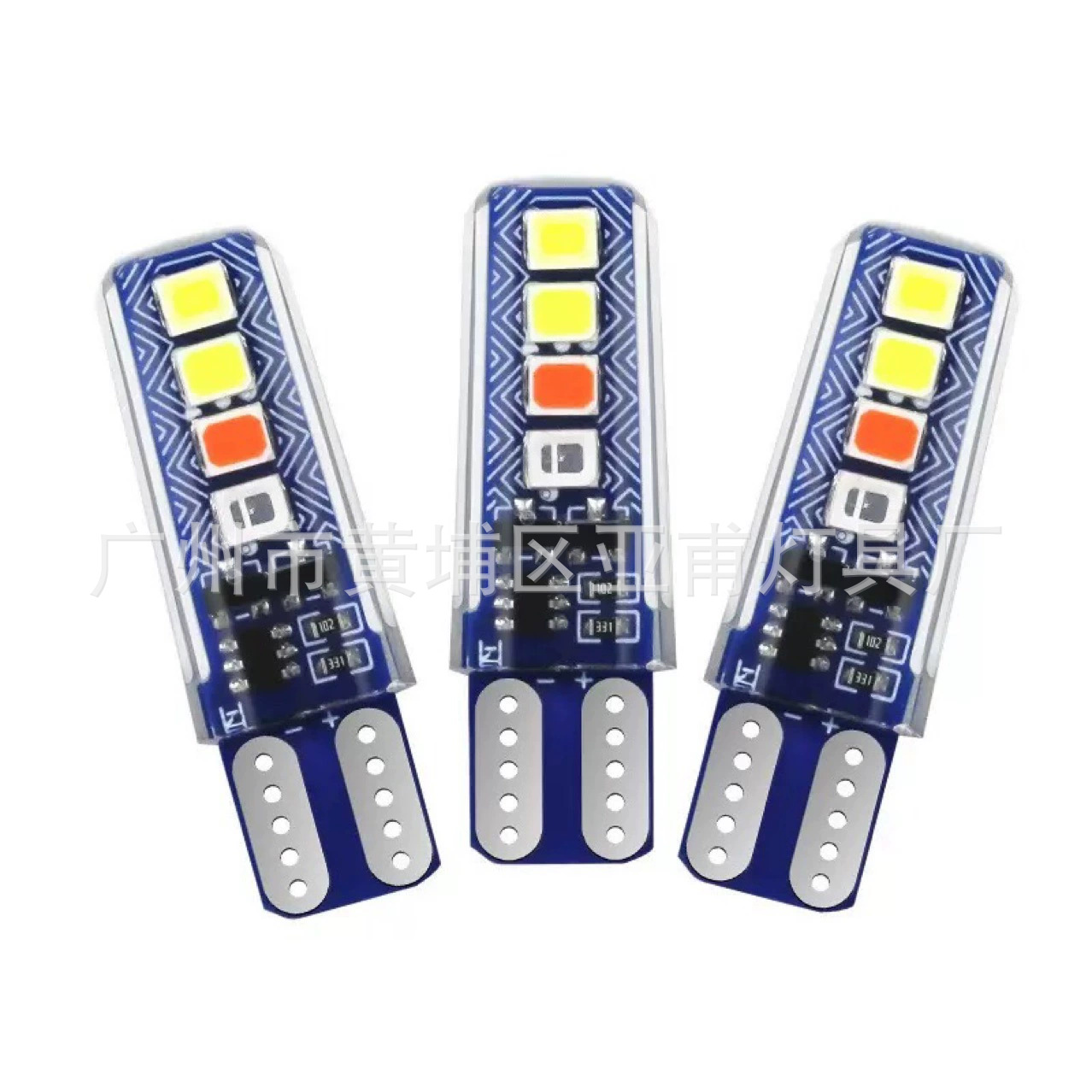 Светодиодная силиконовая лампа T10 с кристаллом 4-цветная с эффектом течения воды 2835 8SMD для указателя ширины и номера