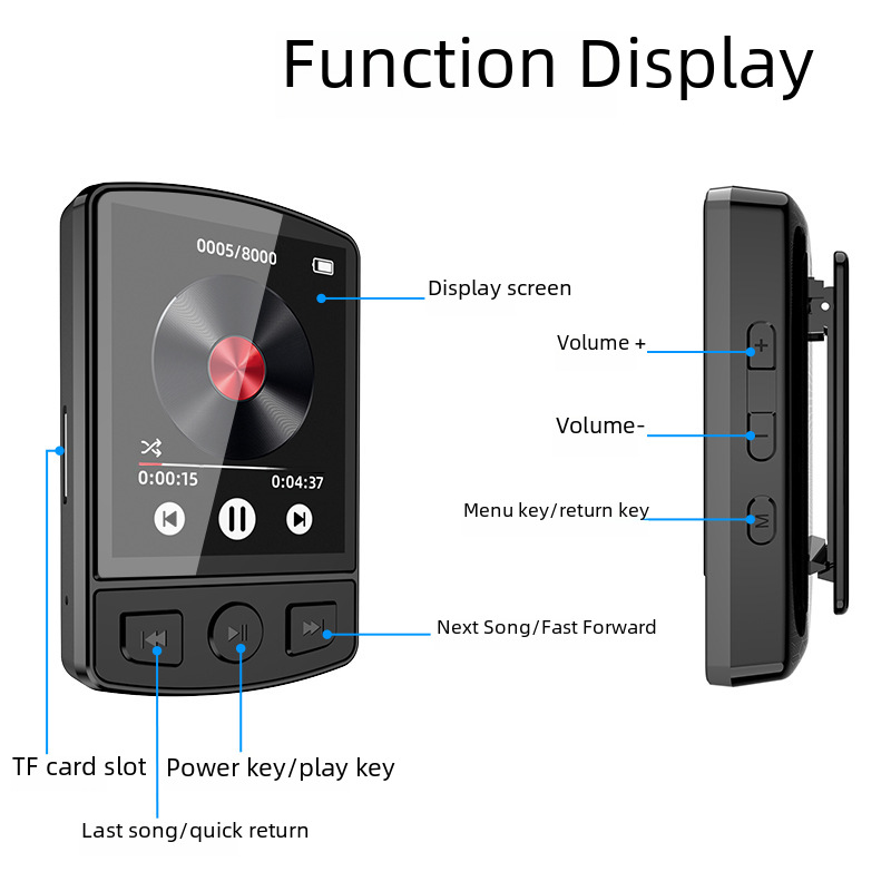 (Private model) factory wholesale sports back Clip MP3/MP4 recording 1.8-inch large screen Bluetooth sports clip FM