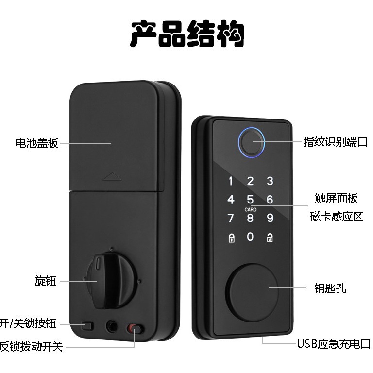Fingerprint Lock Cross-Border Staple Lock Wooden Door Swipe Card Digital Password Graffiti Wifi Smart Lock Tongtong Lock Manufacturer Wholesale