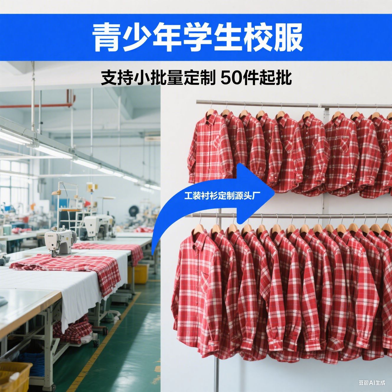 Work Shirt Processing Source Factory Red Plaid Japanese Style Youth Student School Uniform Pure Cotton Shirt Wholesale Small Batch