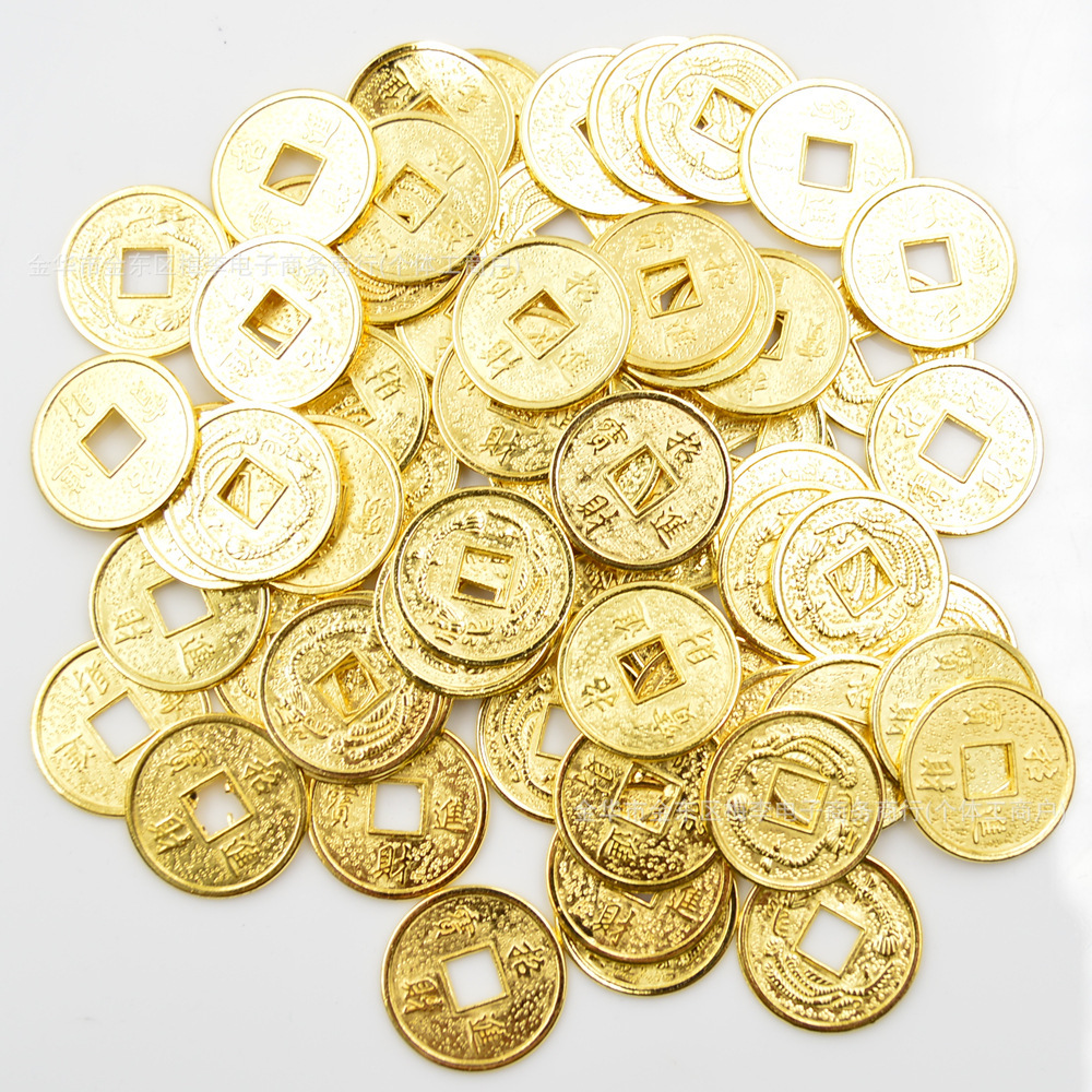 2cm Coin Fortune Tree Craft Accessories Alloy Copper Coin 2.0cm Gold Treasure Dragon and Phoenix Copper Coin Epoxy
