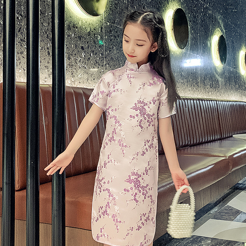 2025 children's cheongsam new summer and autumn retro western style princess dress Chinese style little girl dress wholesale