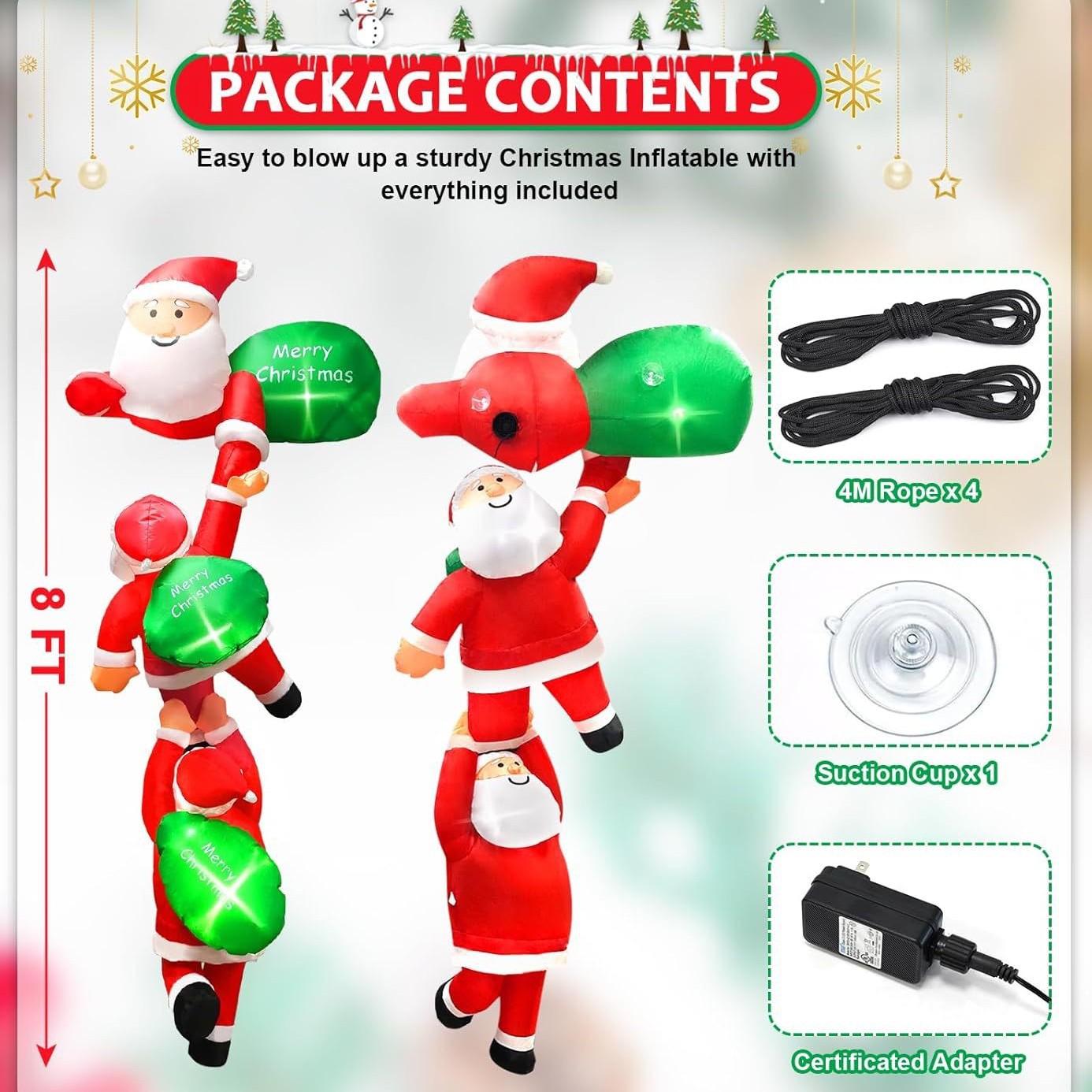 In-Stock Amazon Christmas Inflatable 2.7m Climbing Old Men Outdoor Yard Decoration Led Light-Up Ornaments