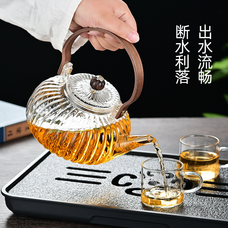 Glass flower teapot with beam teapot teacup suit wholesale tea set stove boiling water teapot heat-resistant thickened teapot