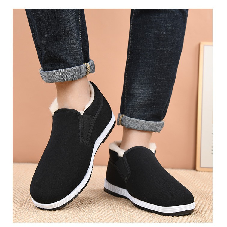 Autumn and Winter Old Beijing Cloth Shoes Men's fleece-lined Soft Sole Work Shoes Casual Warm Middle-aged and Elderly Dad Cotton Shoes