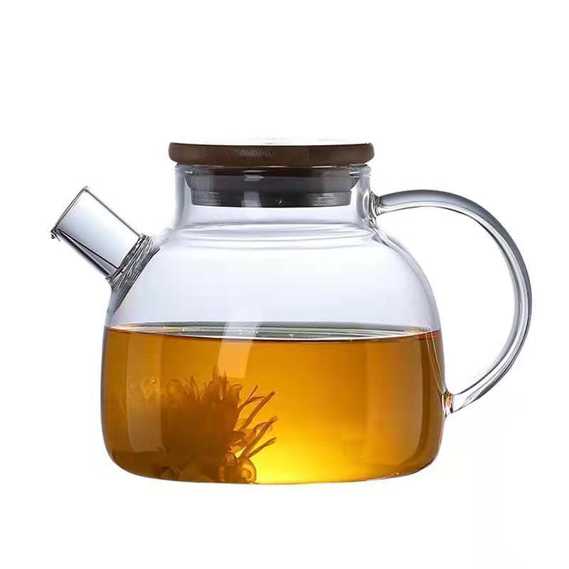 Glass Teapot with Flower Design, Filter, Household Bamboo Lid, Candle Tea Brewing, Heat-Resistant with Lid, Candle Holder, Wholesale